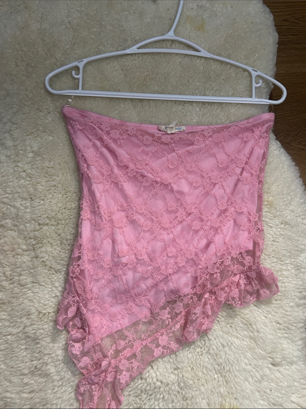 See You Monday Pink Lace Strapless Asymmetrical Chemise 18” Ptp